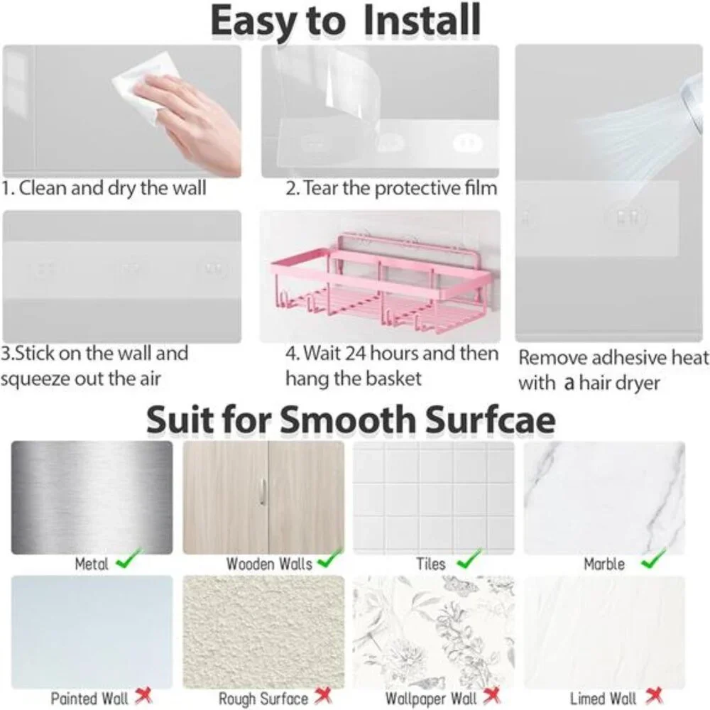 5 Pack Shower Caddy Organizer Rack Shelf for Inside Shower, Adhesive Bathroom